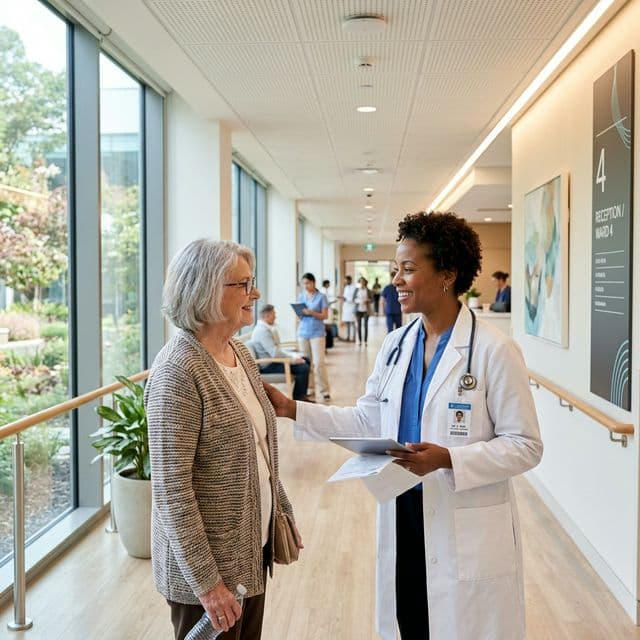 Professional female doctor in a hospital corridor